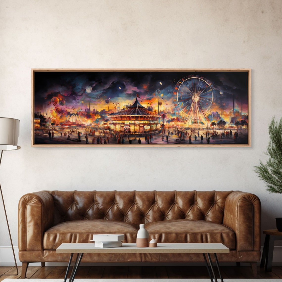 Carnival Night Ferris Wheel Carousel Colorful Circus Painting Poster