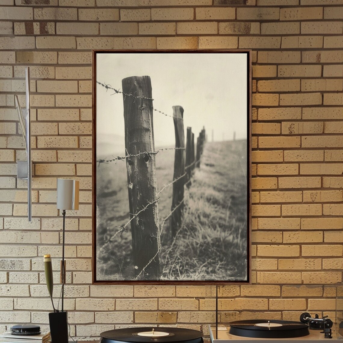 Rustic Barbed Wire Fence Sepia Photography Vintage Western Art Poster