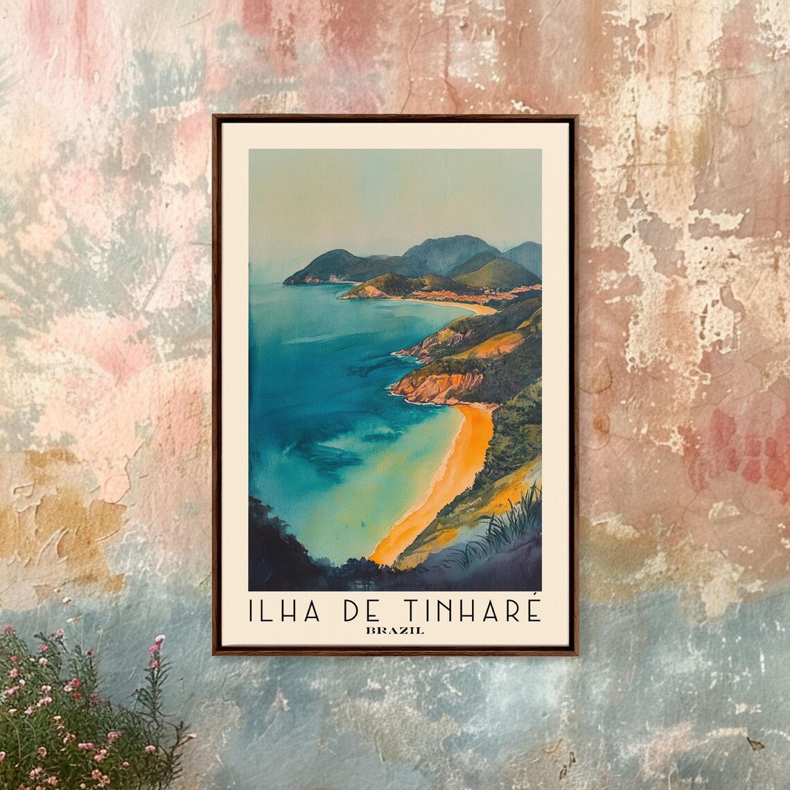 Ilha De Tinhare Brazil Aerial Golden Beach Turquoise Bay Watercolor Poster - Image 4