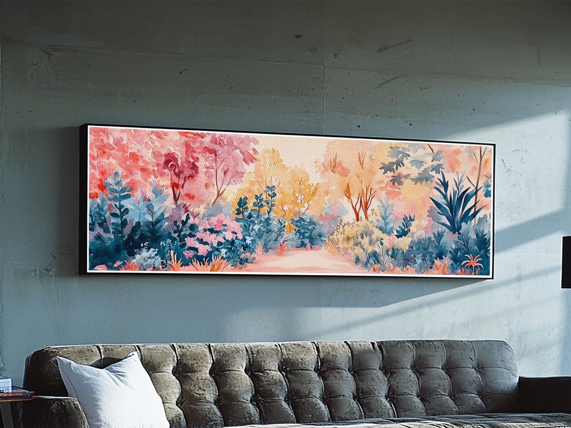 Colorful Garden Path Blooming Trees Watercolor Landscape Poster - Image 3