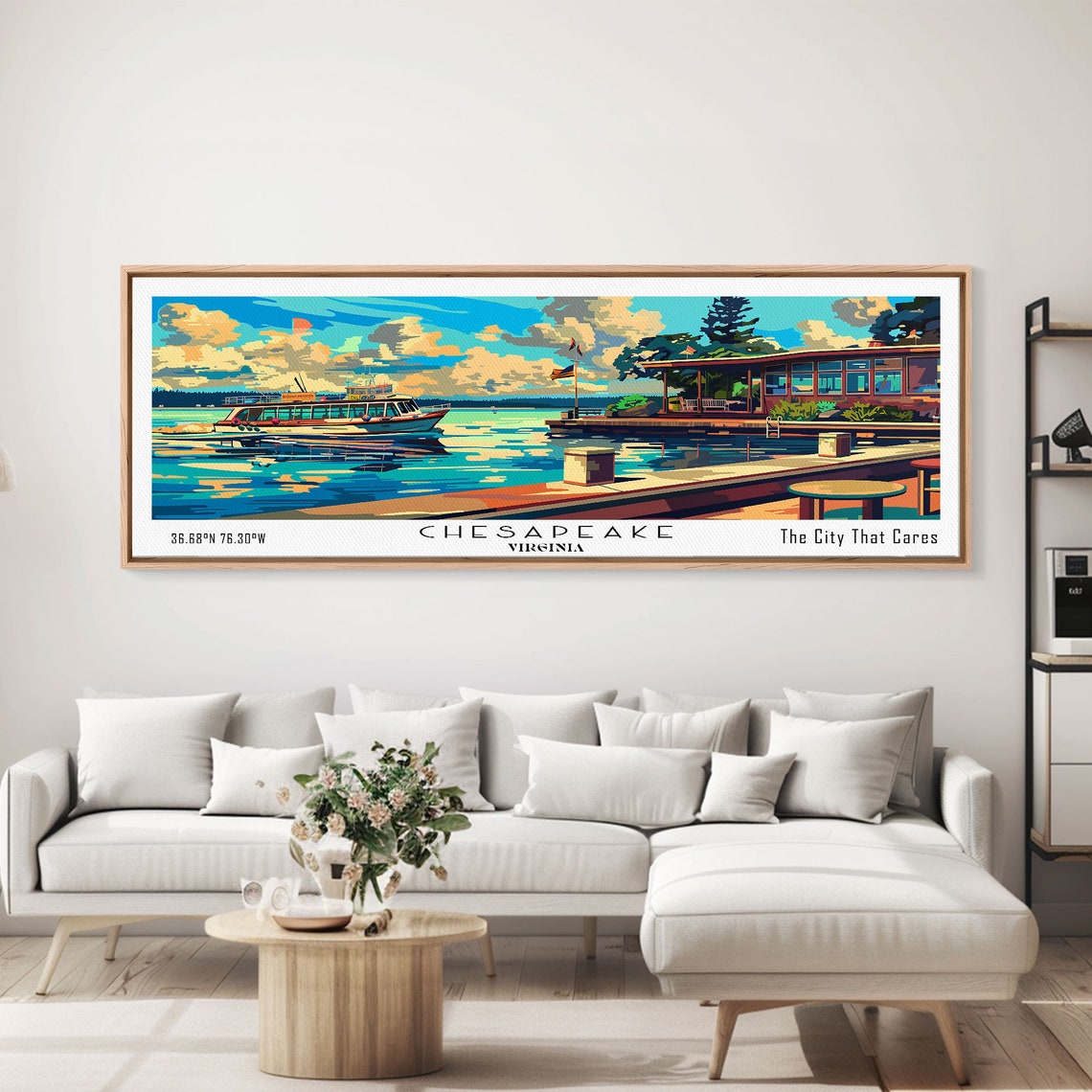 Chesapeake Virginia Panoramic Waterfront Ferry Marina Sunset Poster - Image 3