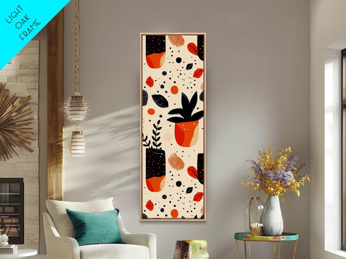 Boho Orange Botanical Potted Plants Pattern Minimalist Art Print