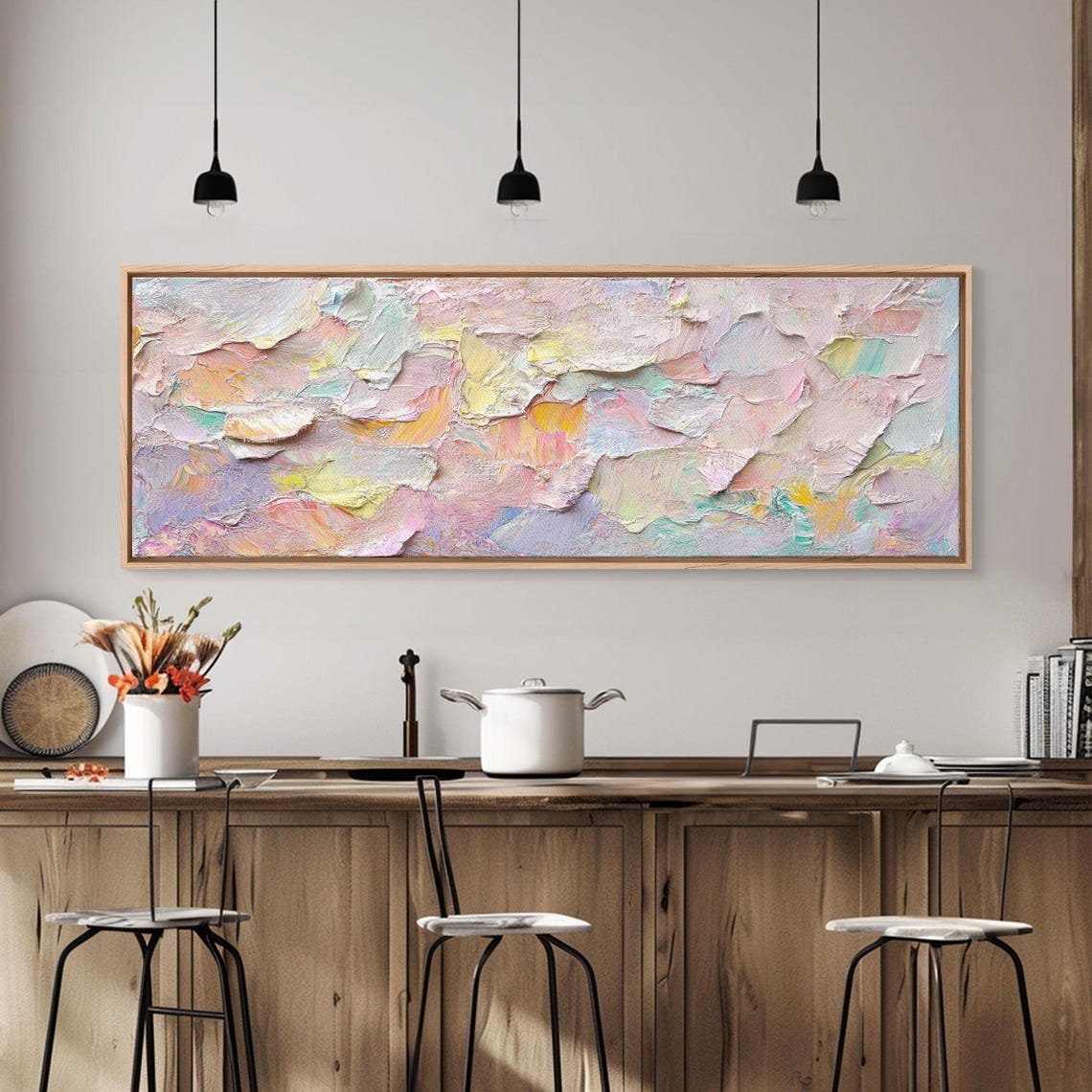 Pastel Impasto Texture Pink Lavender Abstract Cloudscape Art Print - Image 4