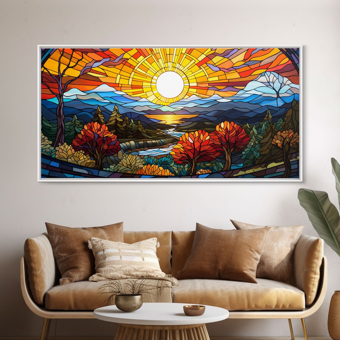 Stained Glass Sunset Abstract Panoramic Art Print