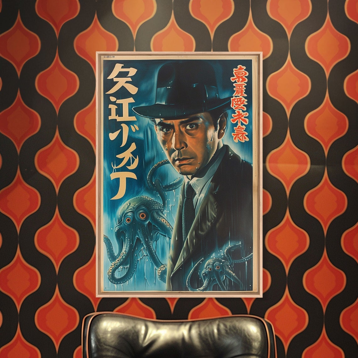 Japanese Detective Noir Octopus Monster Film Style Comic Wall Art