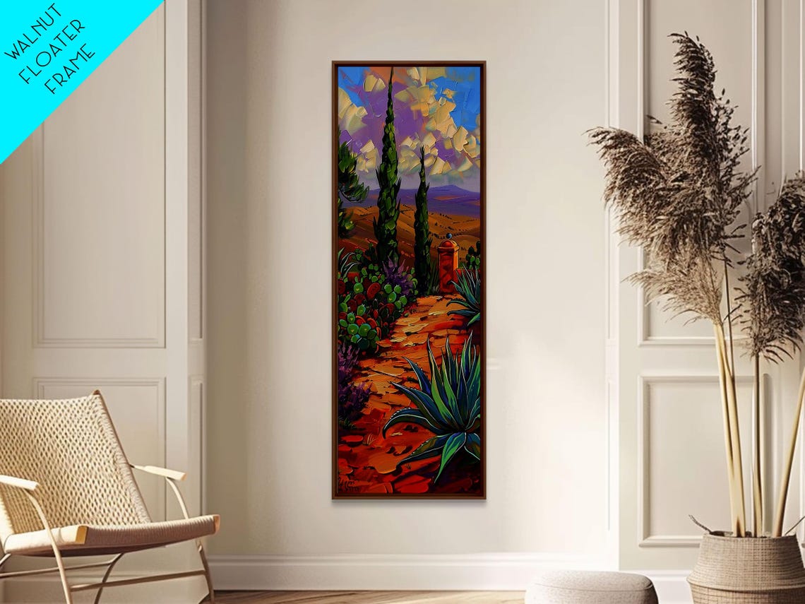 Tall Narrow Oil Painting Of Tuscan Landscape Framed Mountain Wall Art For Bedroom Contemporary Art For Kitchen And Living Room - Image 2