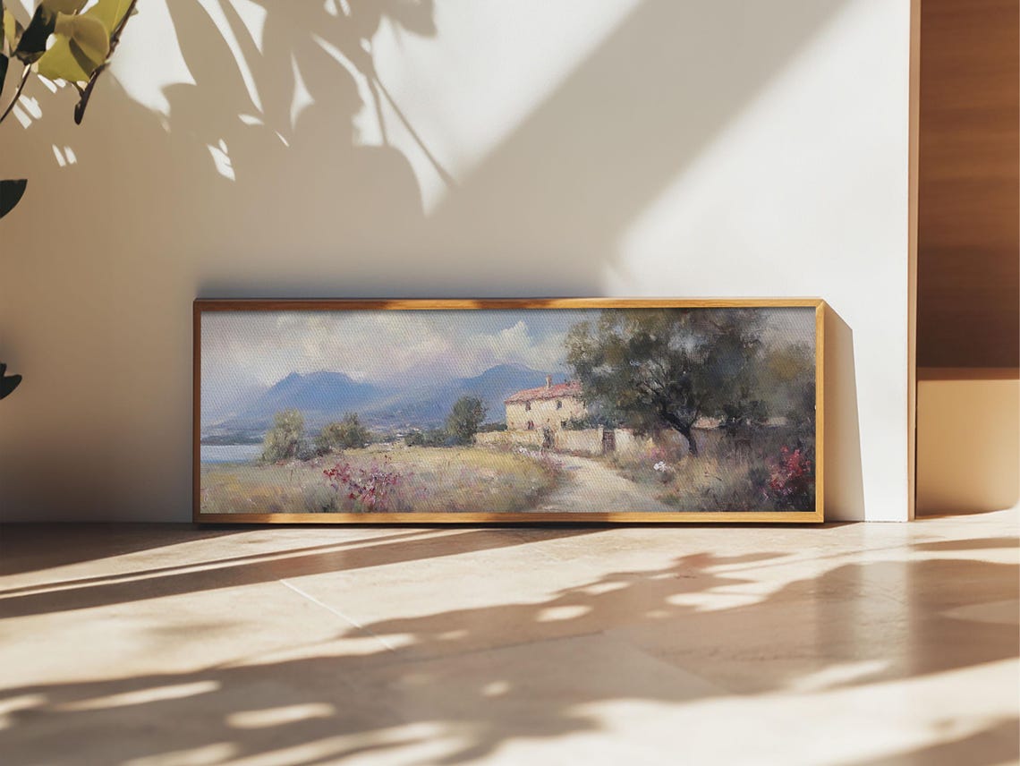 Italian Countryside Villa Mountain View Impressionist Panoramic Poster - Image 4