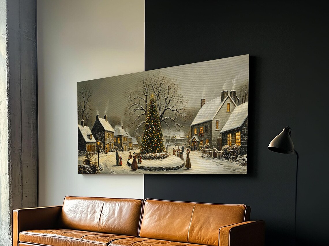 Cozy Christmas Village Framed Print Wood Framed Christmas Art Cottage Core Christmas Village Oil Painting Print Ready To Hang - Image 5