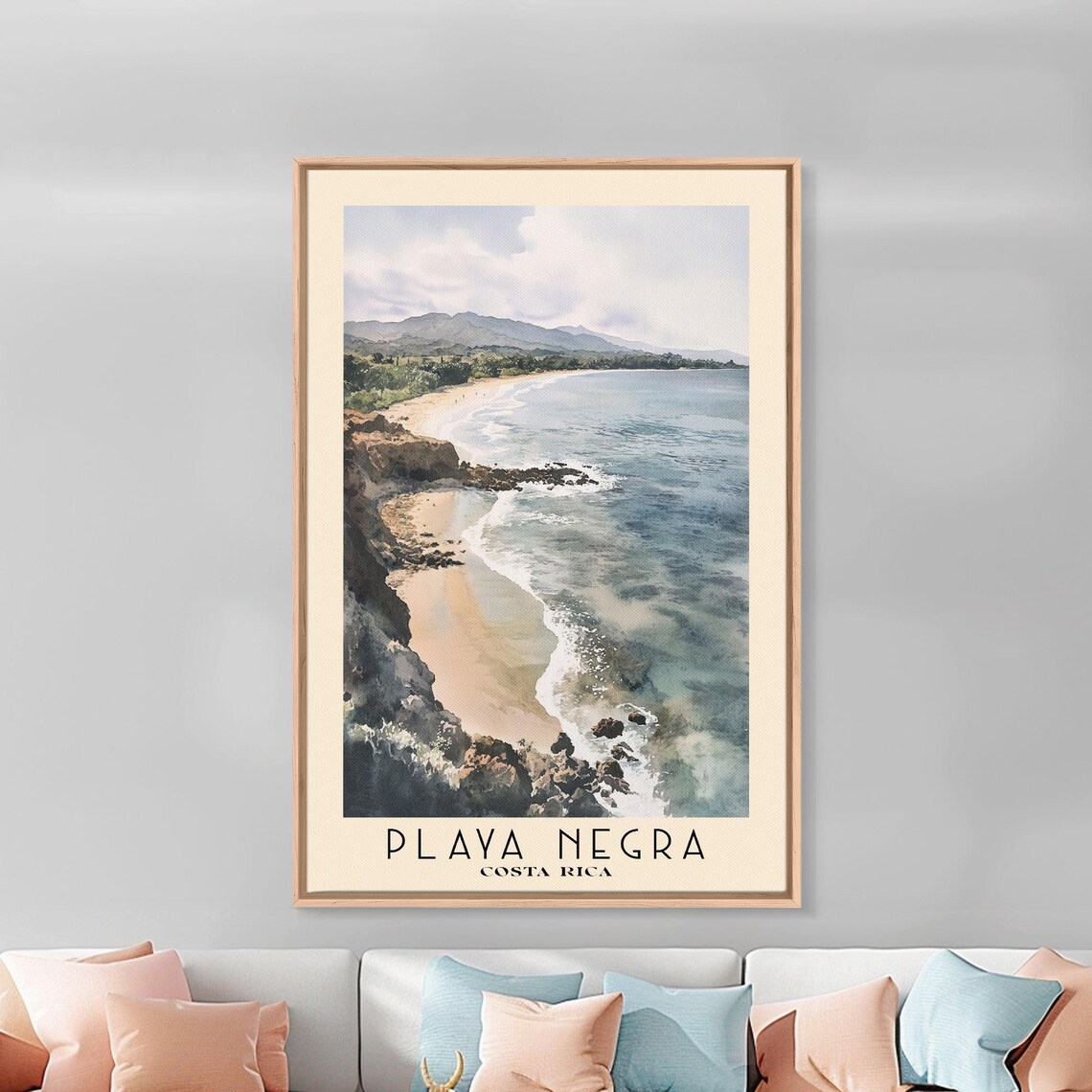 Playa Negra Costa Rica Black Rocks Golden Sand Watercolor Travel Poster - Image 3