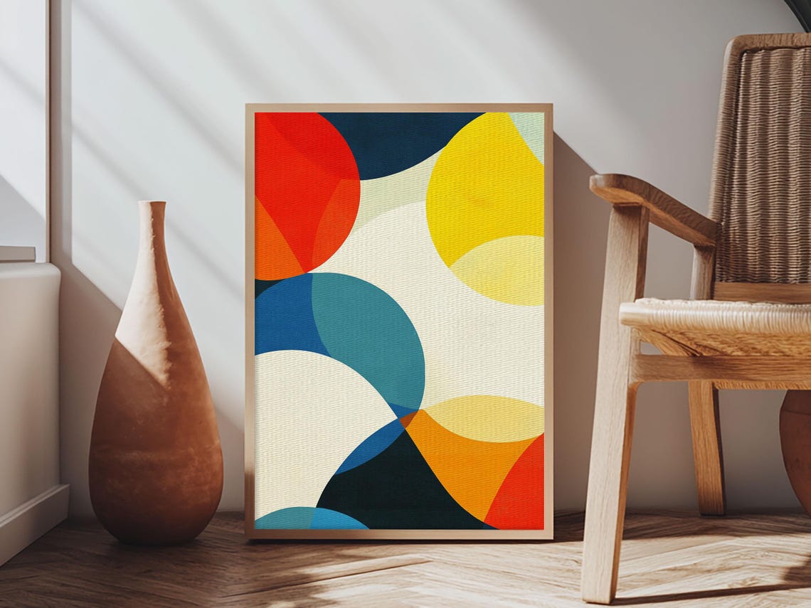 Bold Colorful Circles Abstract Red Blue Yellow Modern Art Poster - Image 3