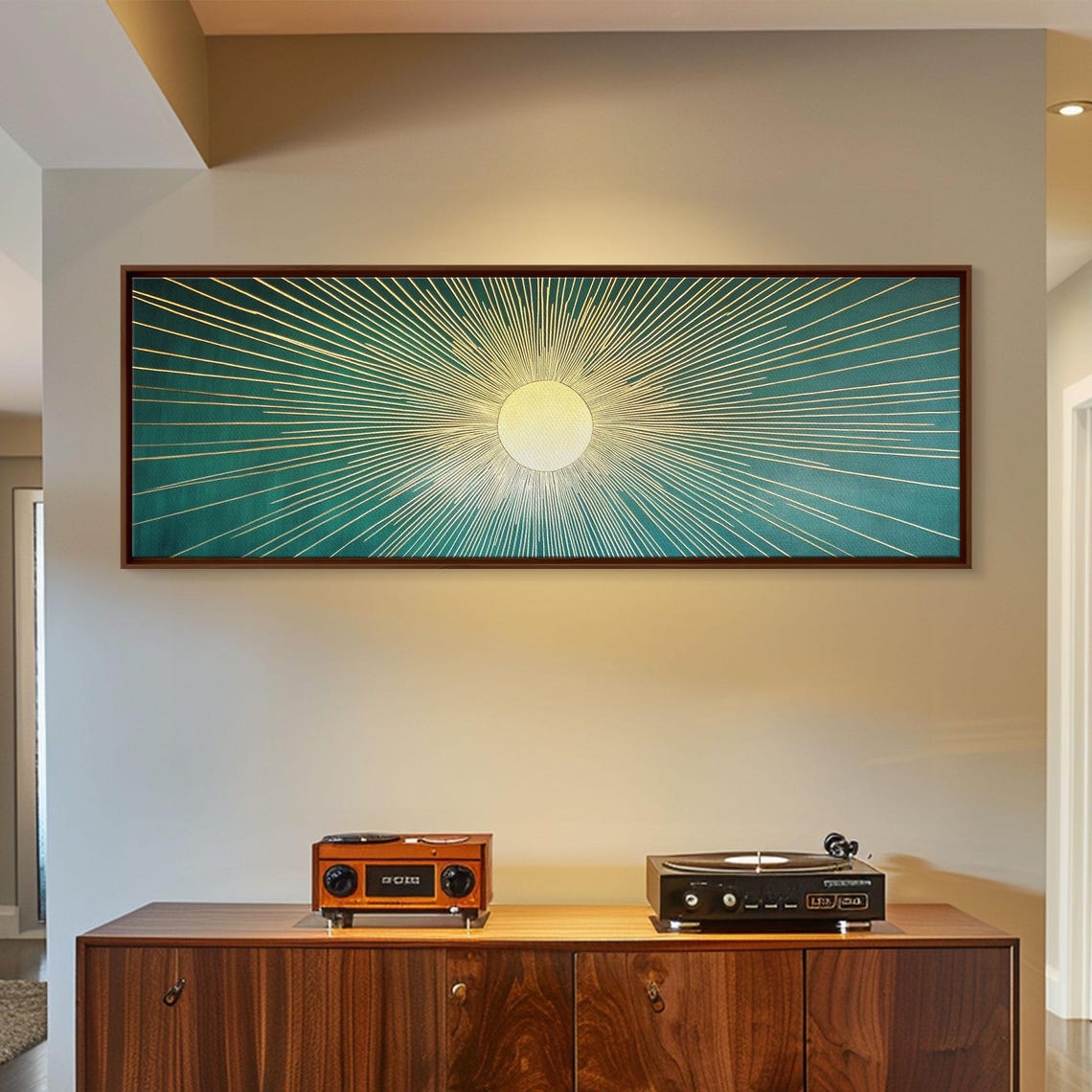 Art Deco Sunburst Emerald Green Gold Geometric Rays Wall Art Print - Image 4