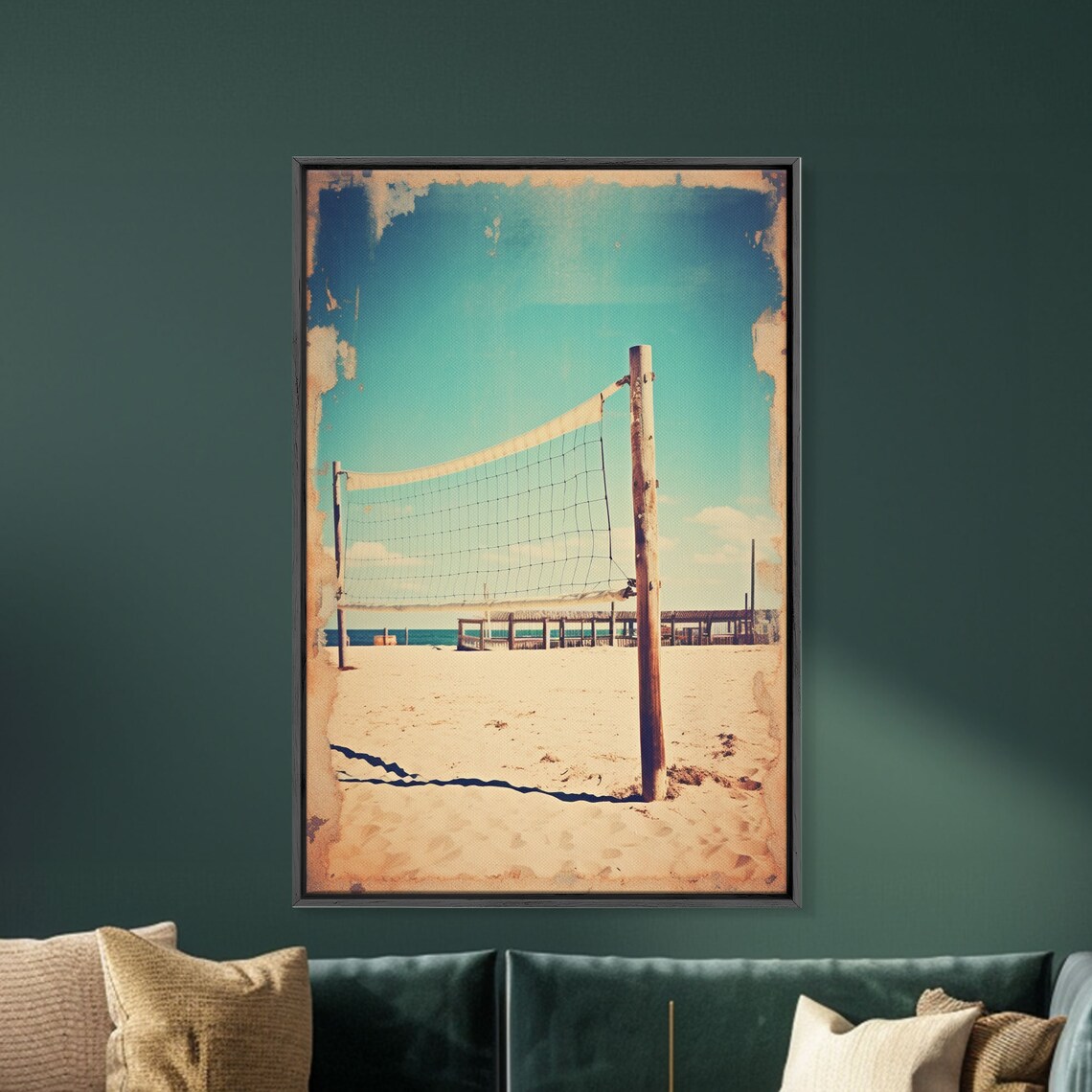 Beach Volleyball Net On Sandy Shore Pier Retro Summer Sports Photo Poster - Image 5