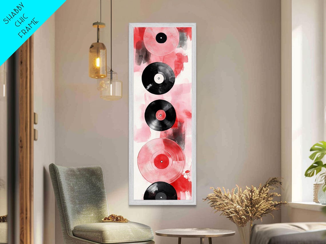 Abstract Vinyl Records With Paint Drips Pink Retro Music Wall Art - Image 2