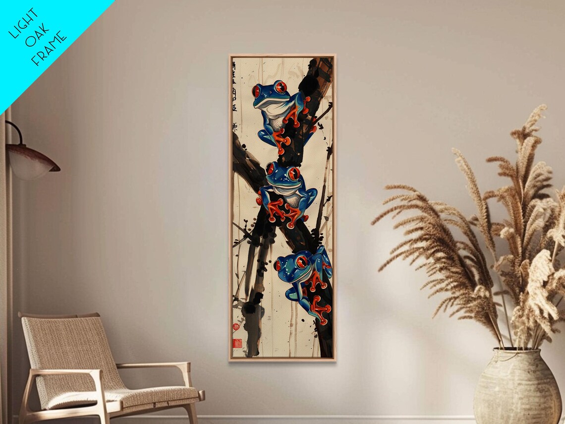 Three Blue Tree Frogs, Japanese Ukiyo-E Style - Image 6