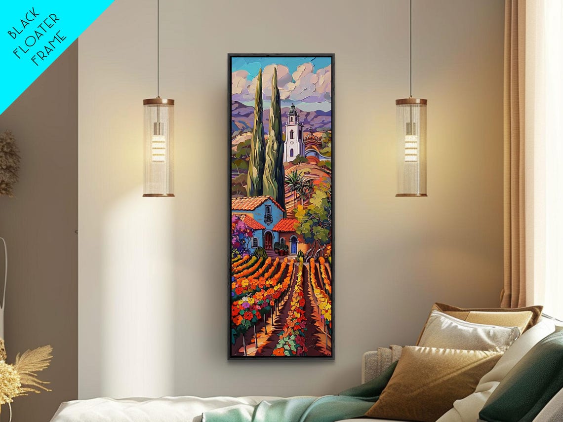 Tuscan Vineyard Rows Villa Bell Tower Cypress Trees Landscape Poster - Image 4