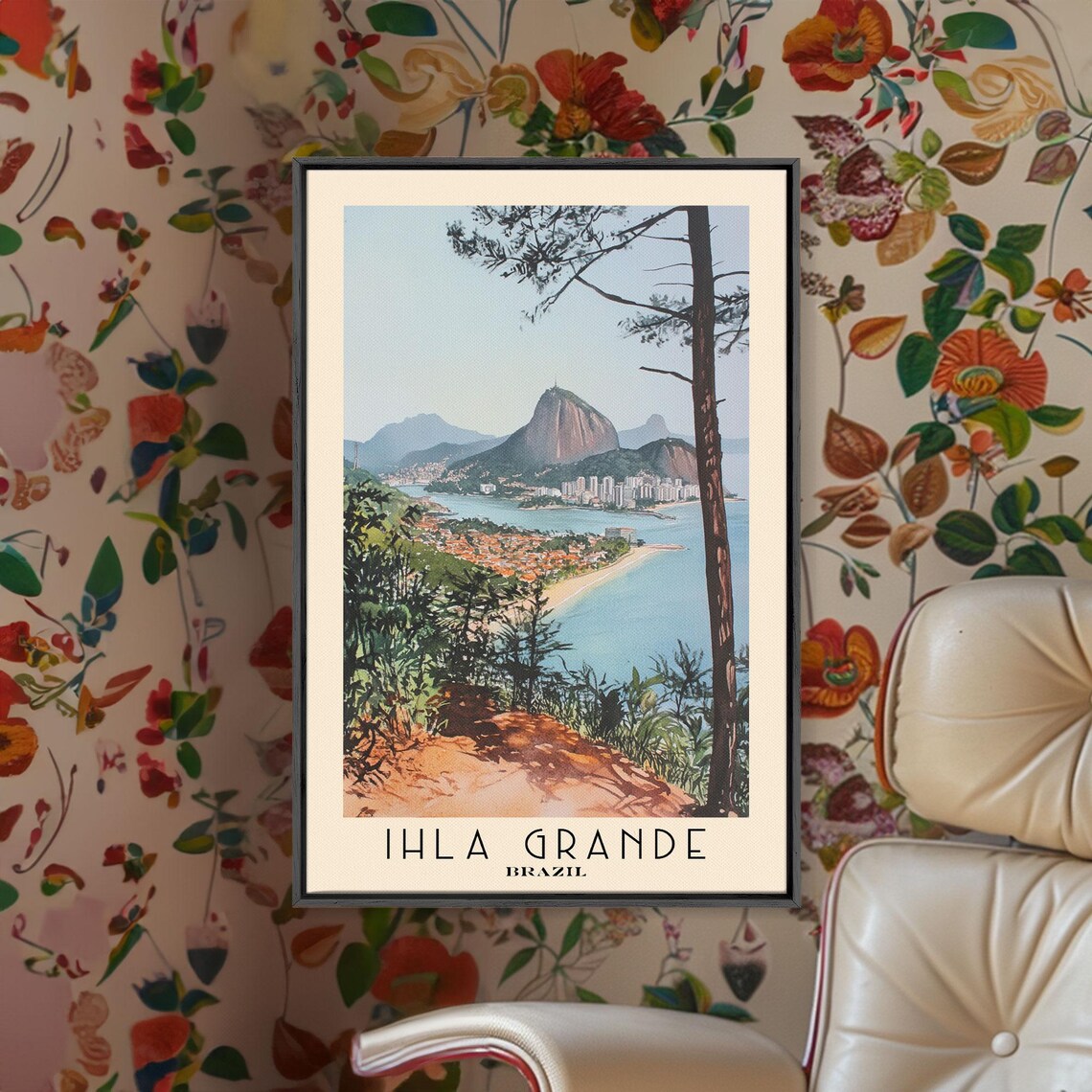 Ilha Grande Brazil Coastal Panorama Bay Mountain View Watercolor Poster - Image 2