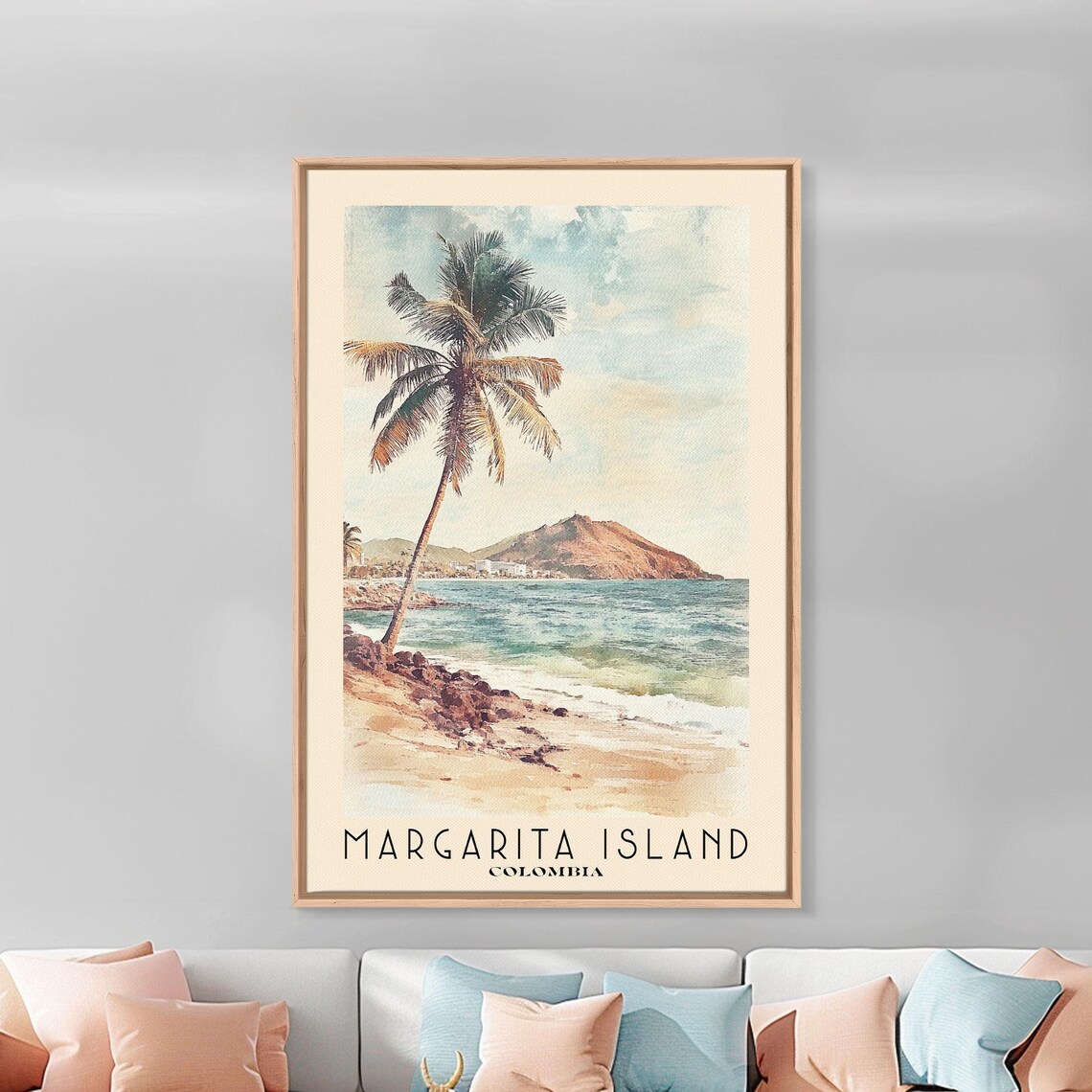 Margarita Island Colombia Palm Beach Rocky Islet Watercolor Poster - Image 3