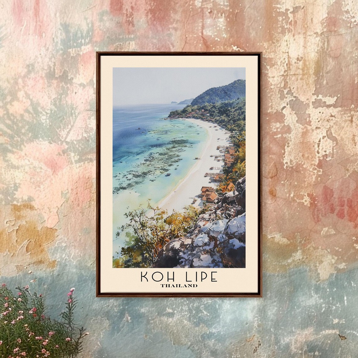 Koh Lipe Thailand Aerial Lagoon Beach Fishing Boats Watercolor Poster - Image 4