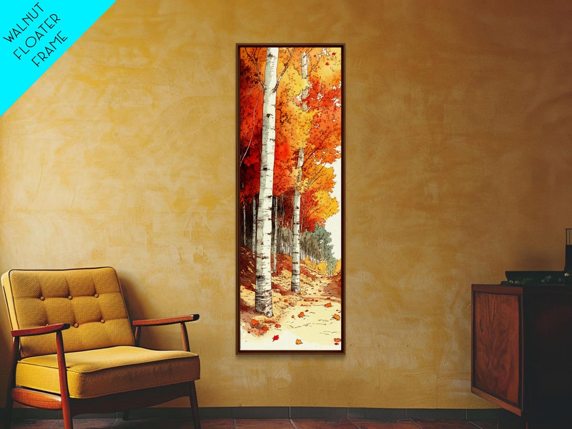 Autumn Birch Trees Fall Foliage Watercolor Landscape Wall Art - Image 2