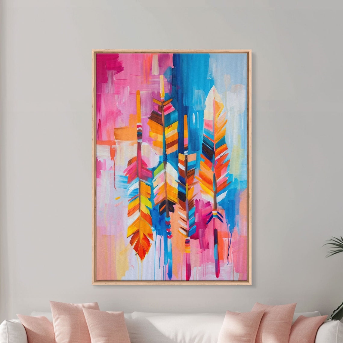 Colorful Boho Feathers Abstract Bright Feather Art Modern Wall Poster - Image 3