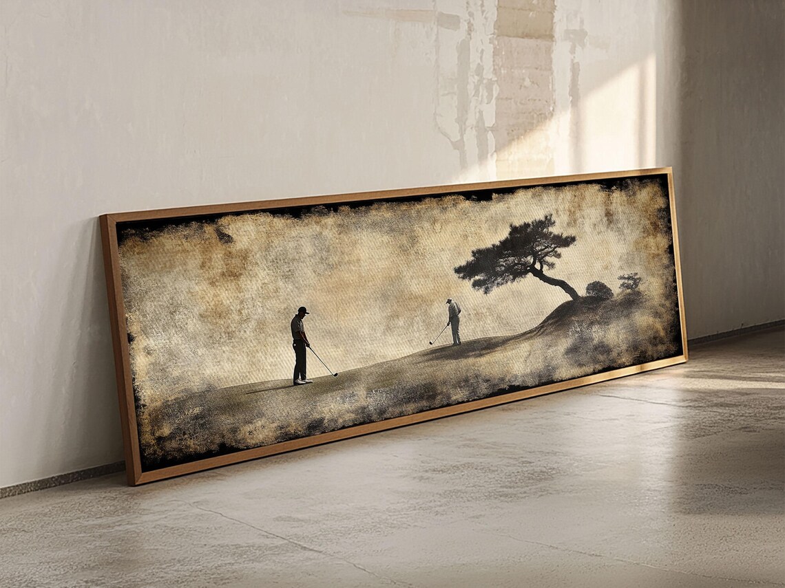 Vintage Golfers Landscape Art Print, Rustic Style - Image 4