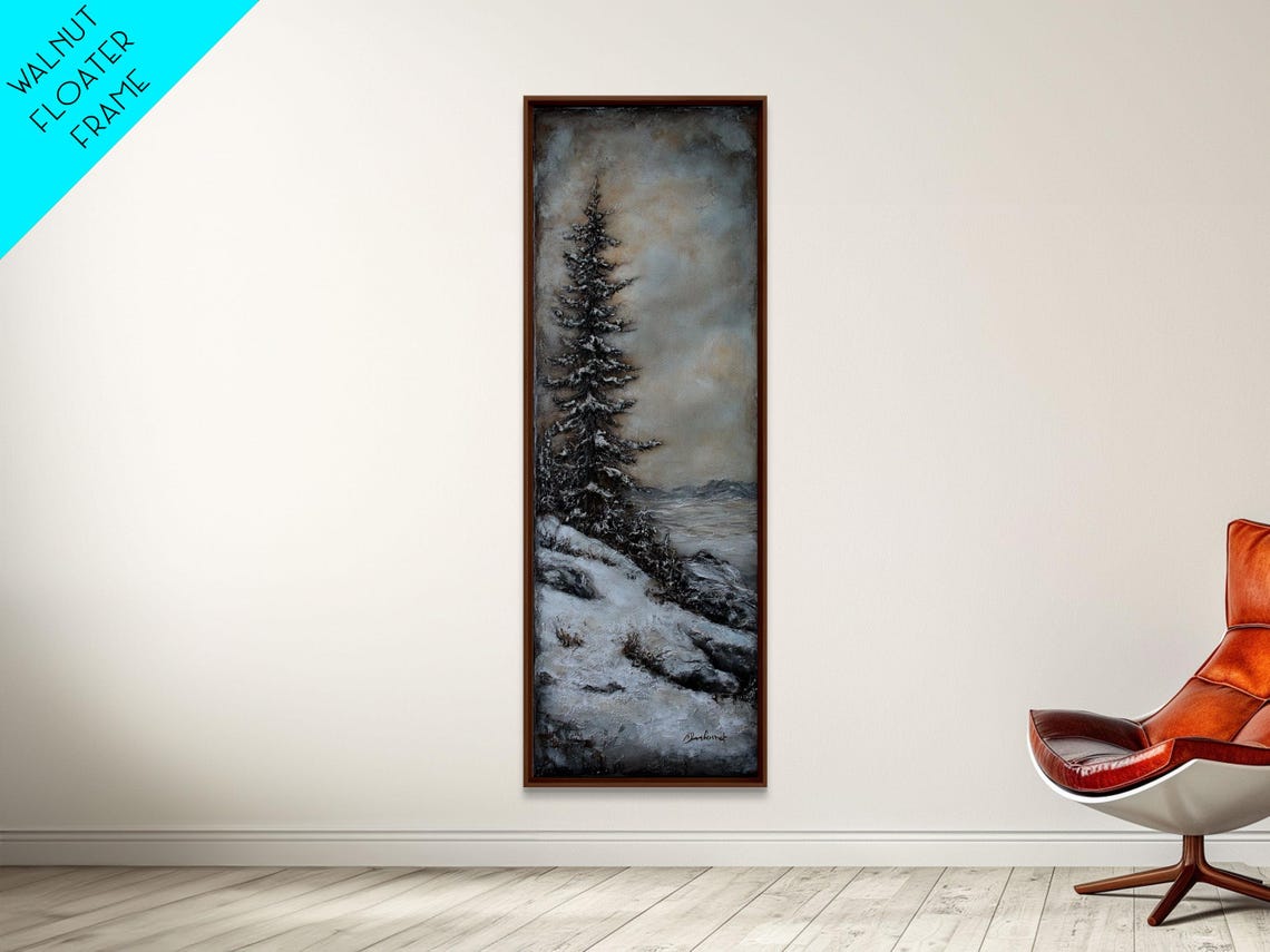 Snow Covered Pine Tree Winter Rocky Slope Moody Landscape Print - Image 5