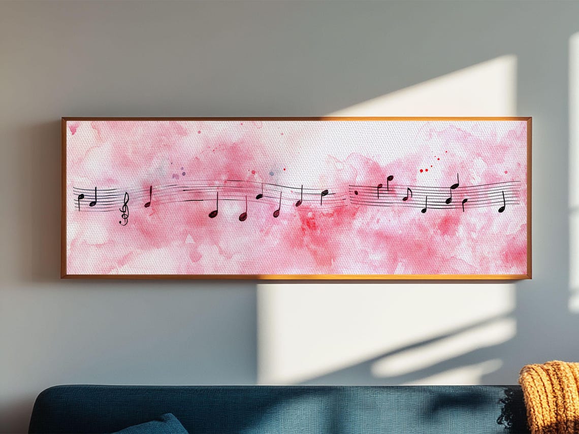 Sheet Music Notes Pink Watercolor Musical Staff Modern Rustic Poster - Image 2