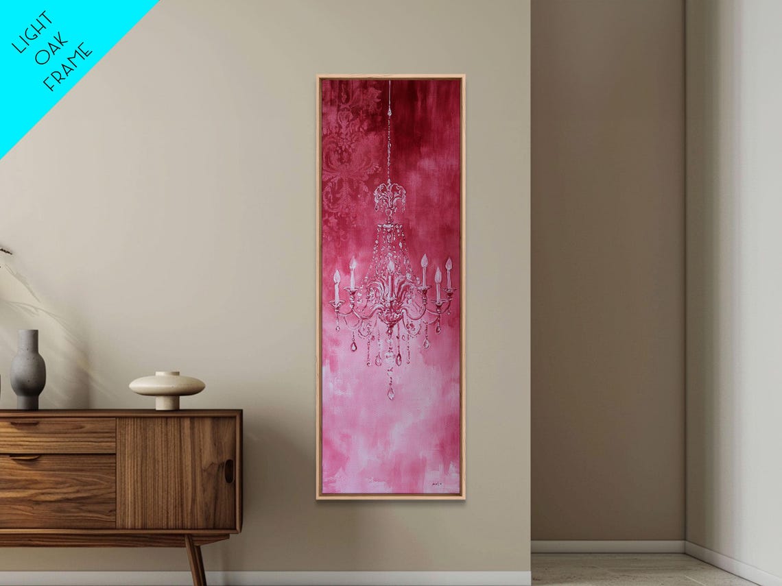 Pink Crystal Chandelier Damask Romantic Watercolor Light Poster - Image 5