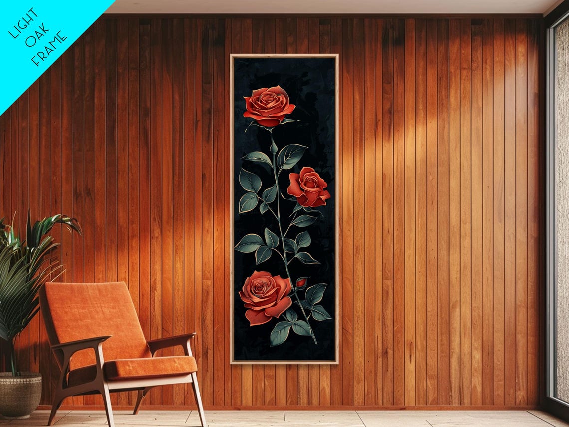 Vintage Coral Roses With Dark Green Leaves On Deep Teal Art Poster - Image 6