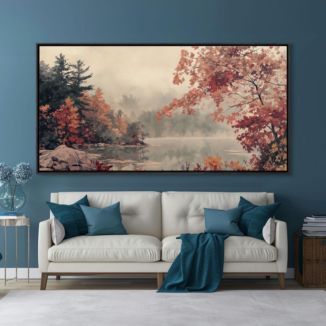 Misty Autumn Lake Framed By Red Maples And Pine Trees Poster - Image 4
