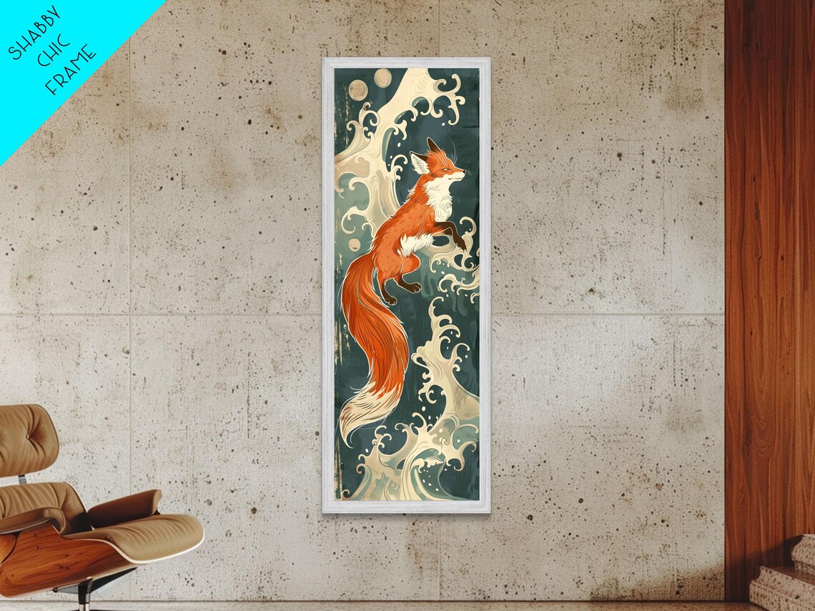 Ukiyo-E Fox and Foamy Waves, Japanese Art Print - Image 4