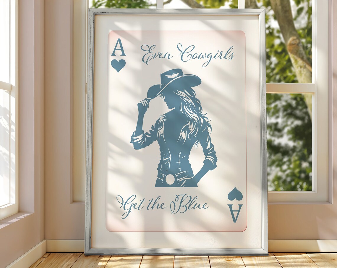 Even Cowgirls Get The Blue Card Blue Cowgirl Script Western Poster