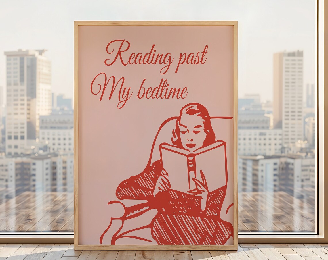 Reading Past My Bedtime Red Retro Woman Reading Chair Poster