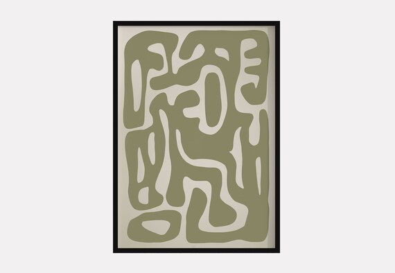 Nordic Sage Green Maze Abstract Zen Modern Japandi Wall Poster