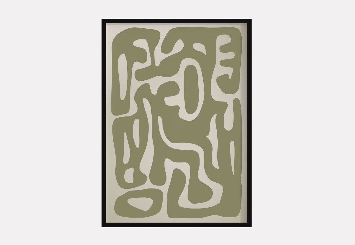 Nordic Sage Green Maze Abstract Zen Modern Japandi Wall Poster