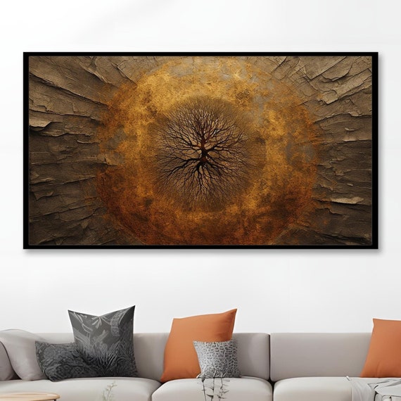 Abstract Golden Tree Of Life, Modern Painting
