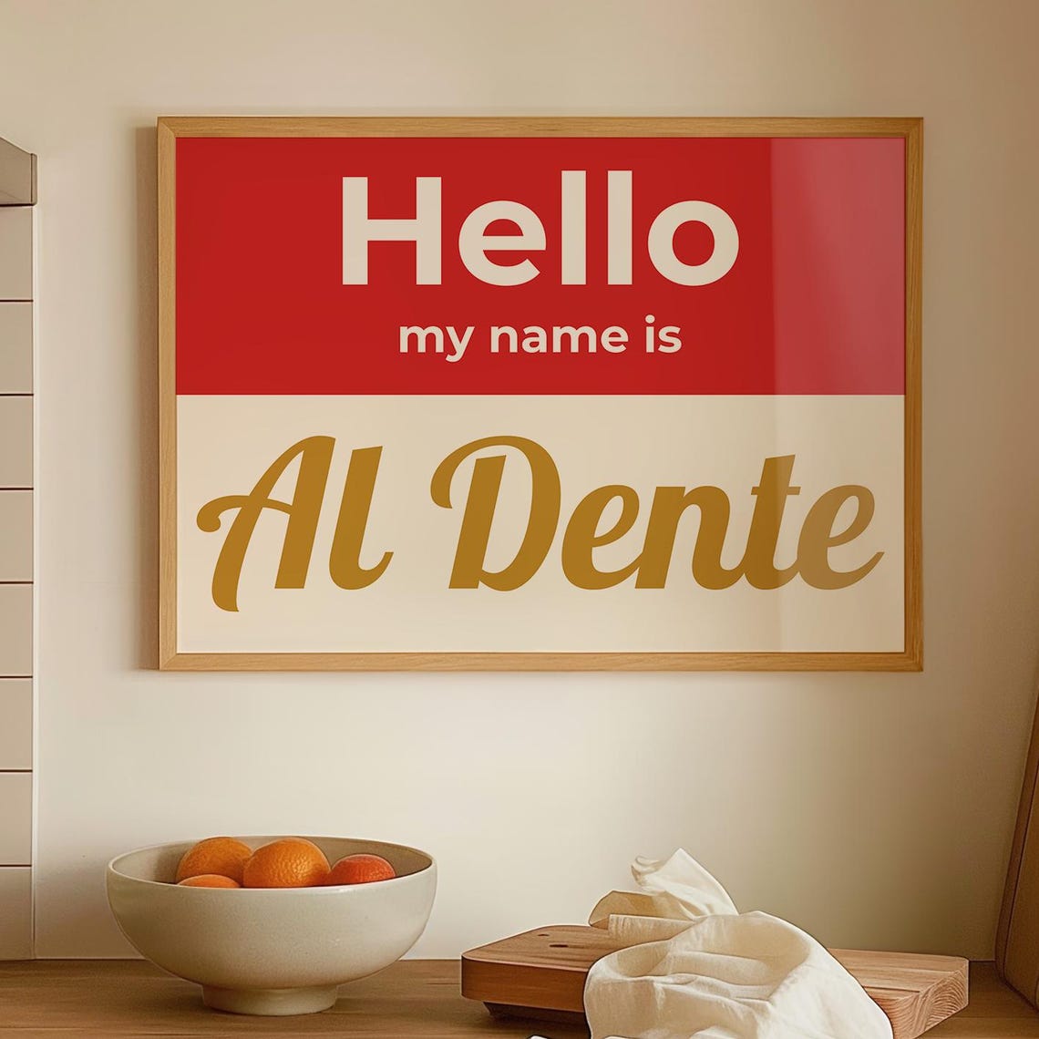 Pasta Wall Art Al Dente Typography Print Italian Kitchen Decor Funny Food Poster Hand Drawn Illustration Instant