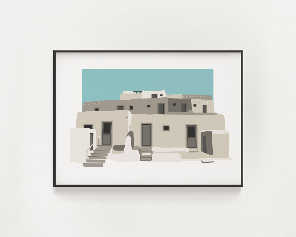 Taos Pueblo Adobe Architecture, New Mexico Travel Poster