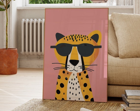 Cute Cheetah Print Eclectic Nursery Wall Art Safari Animals Kids Room Decor Playroom Boys Room Prints Wall Art Maximalist Print