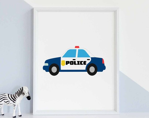 Baby Boy Nursery Print Police Car Decor Kids Poster Cars Wall Toddler Art Vehicle