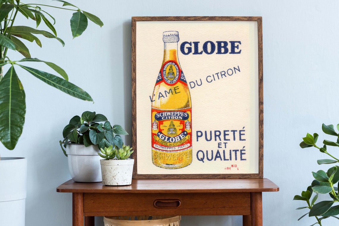 Schweppes Citron Globe Vintage French Lemon Soda Advertising Poster - Image 2