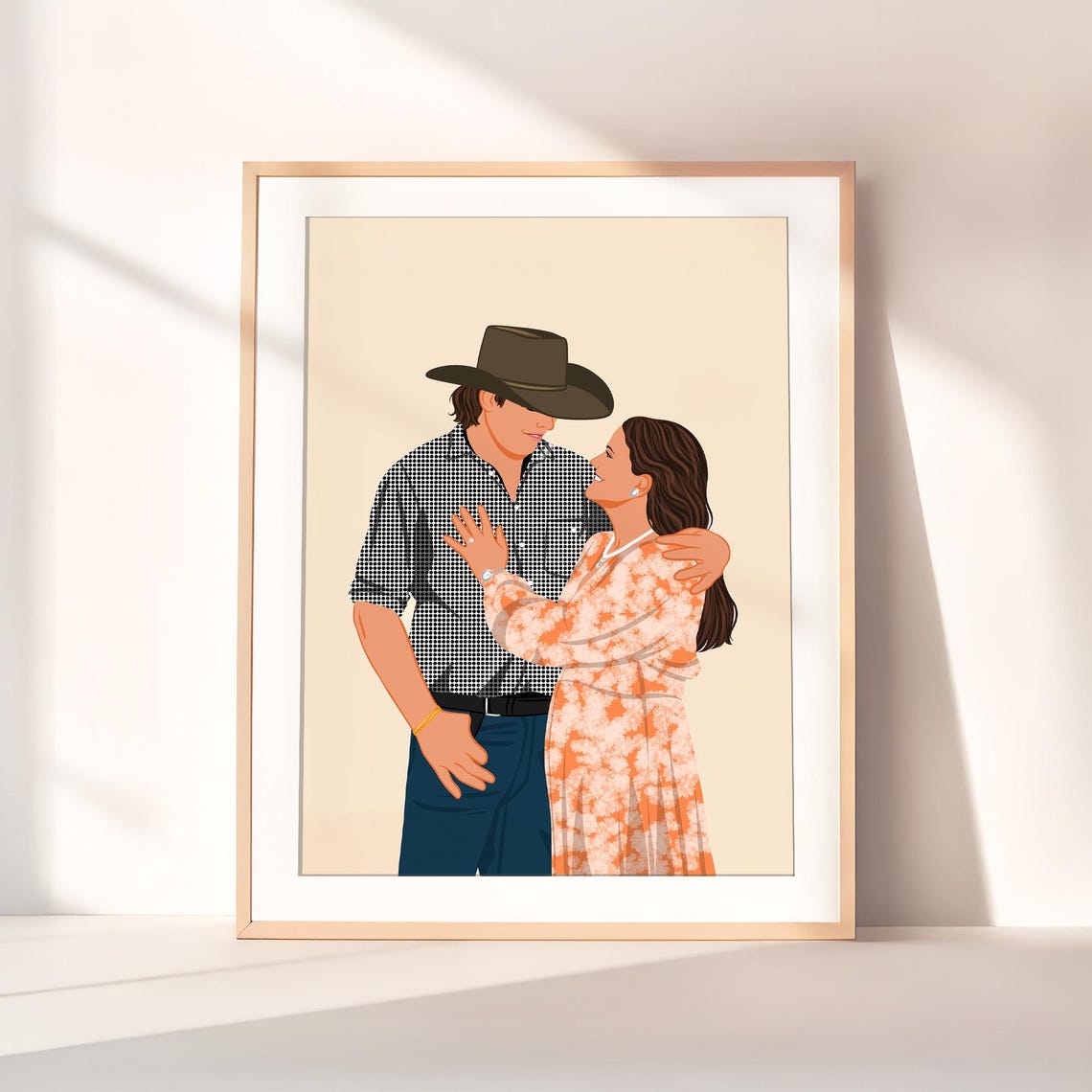 Custom Cowboy Couple Portrait Illustration Western Dance Gift Poster