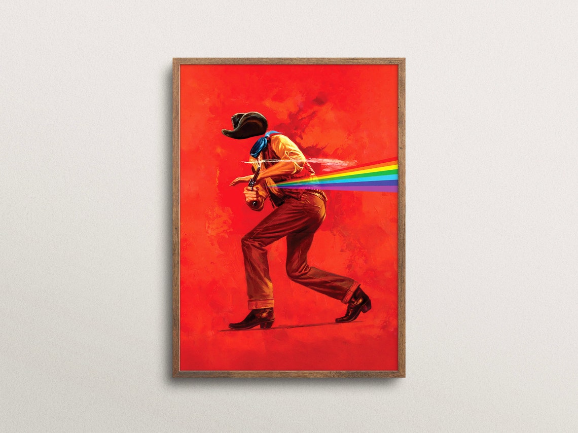 Wild West Cowboy Rainbow Gunshot Blazing Red Sci Fi Western Poster - Image 3