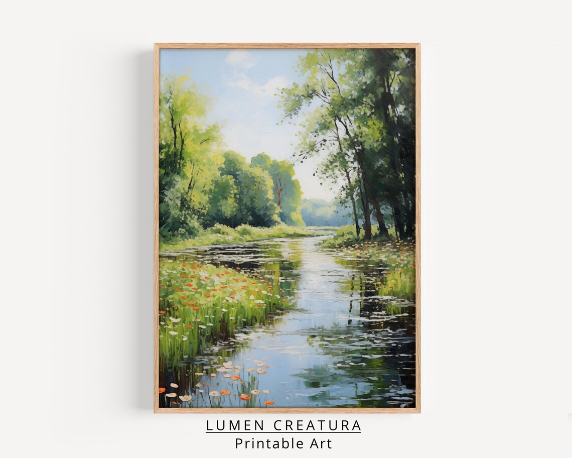 River Landscape Painting, Vintage Landscape Art Print
