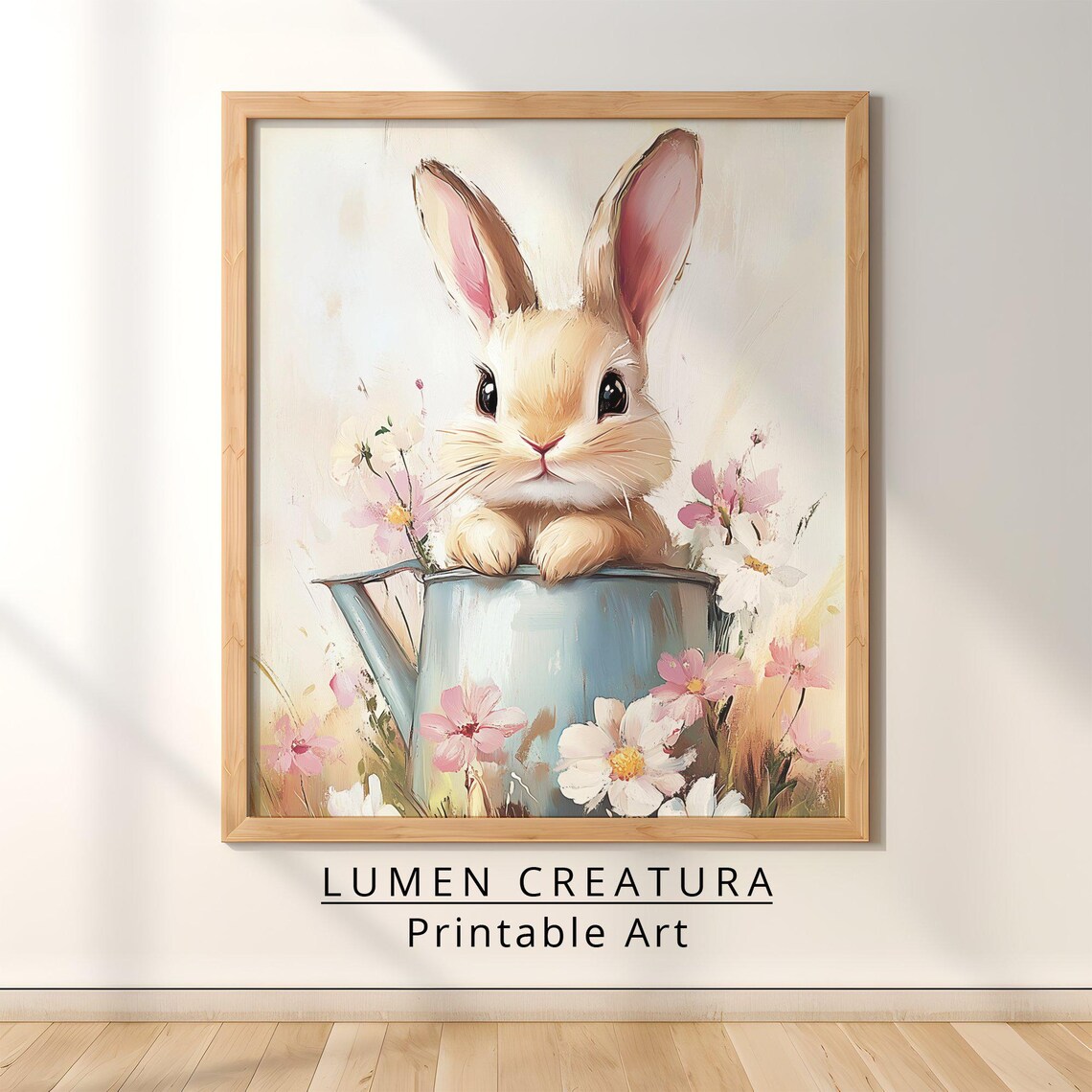 Easter Bunny Art Print, Cute Neutral Spring Farmhouse - Image 3