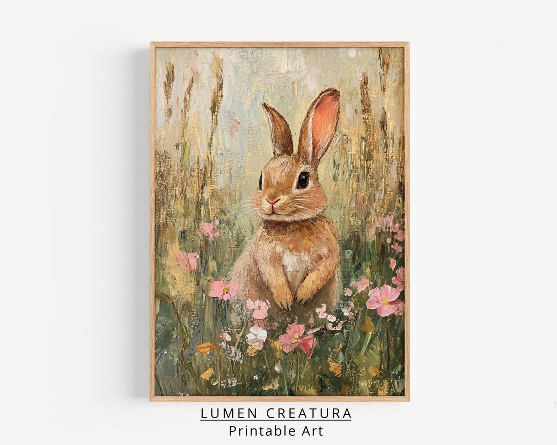 Easter Bunny Painting, Cute Spring Farmhouse Art