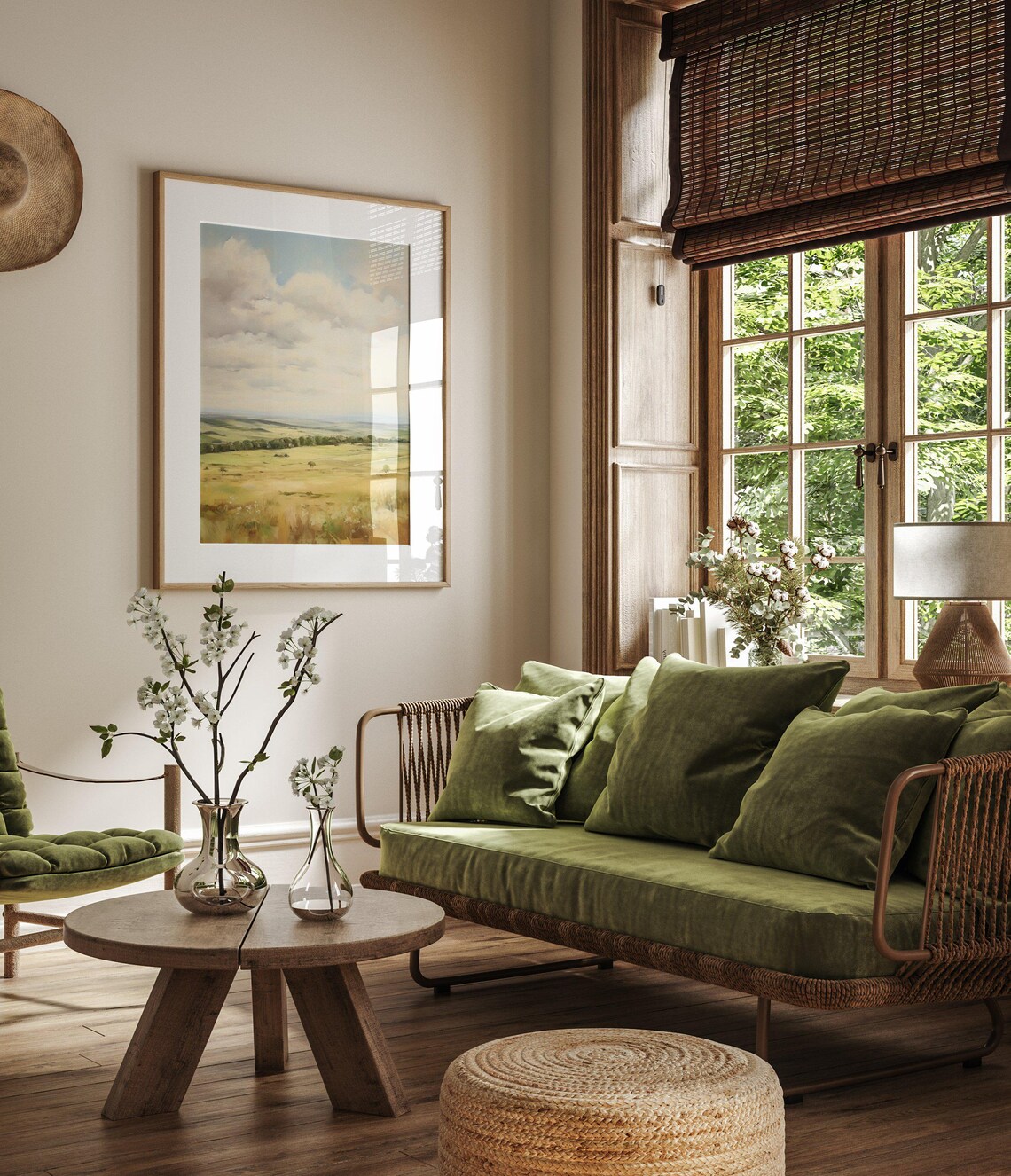 Rustic Landscape Painting, Vintage Farmhouse Decor - Image 3