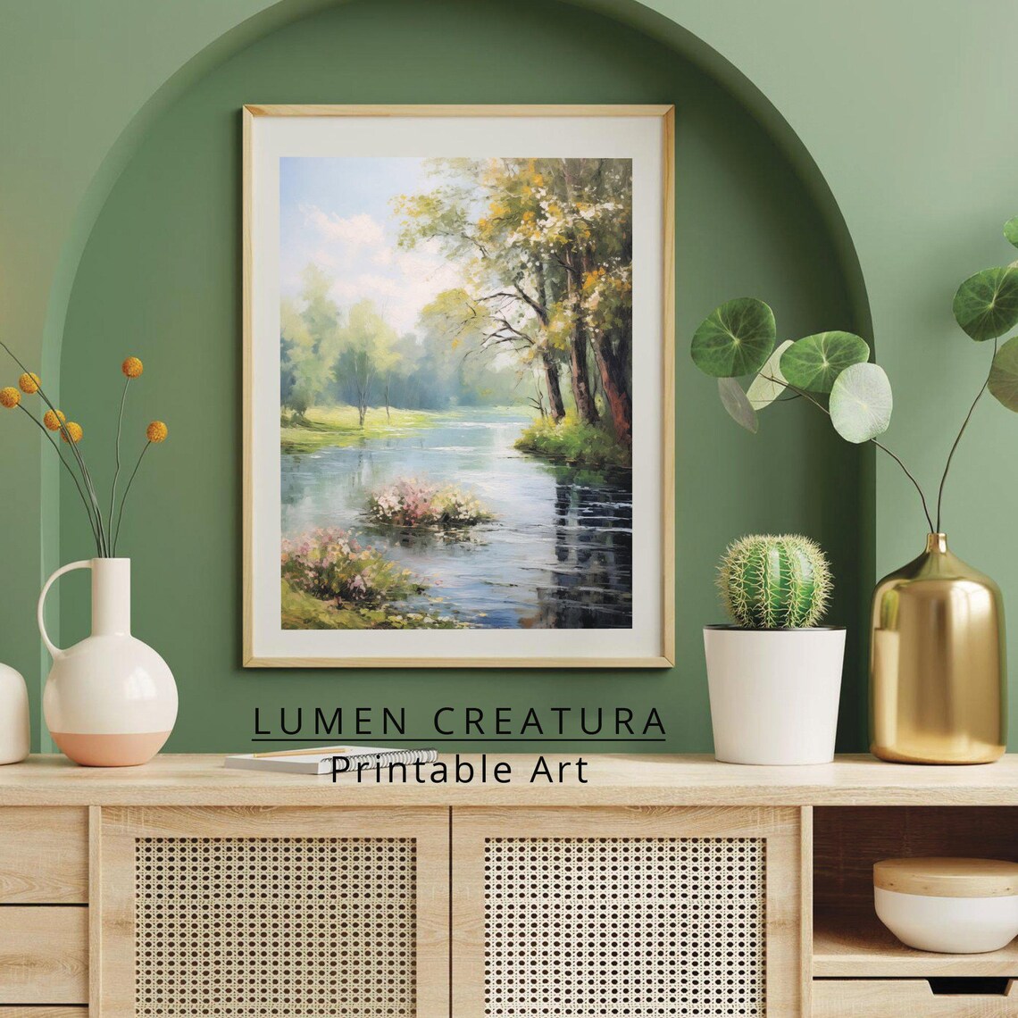 River Landscape Painting, Vintage Art Print - Image 4