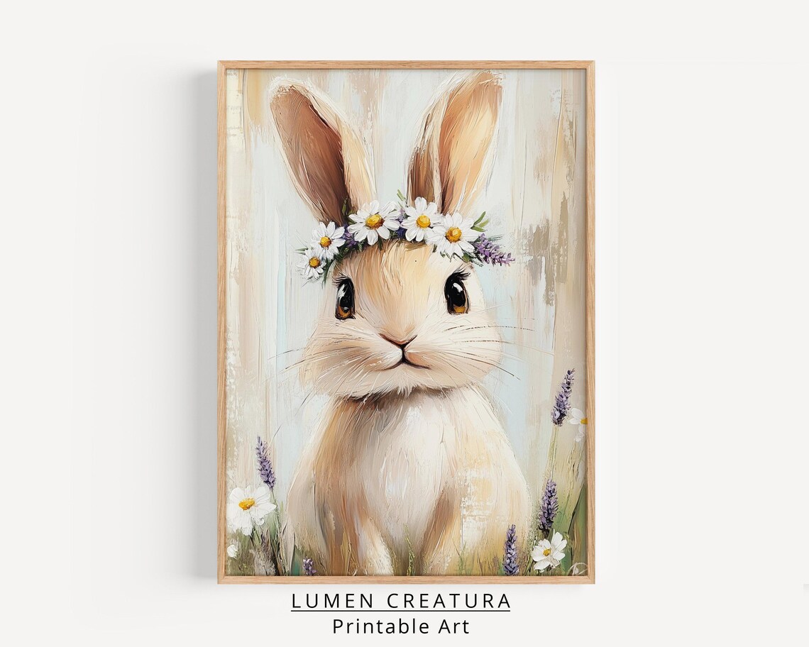 Easter Bunny Art Print, Cute Spring Farmhouse