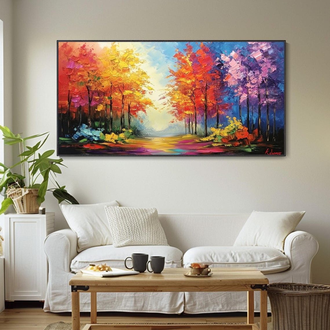 Fiery Autumn Forest Path Red Orange Canopy Impasto Art Poster - Image 4